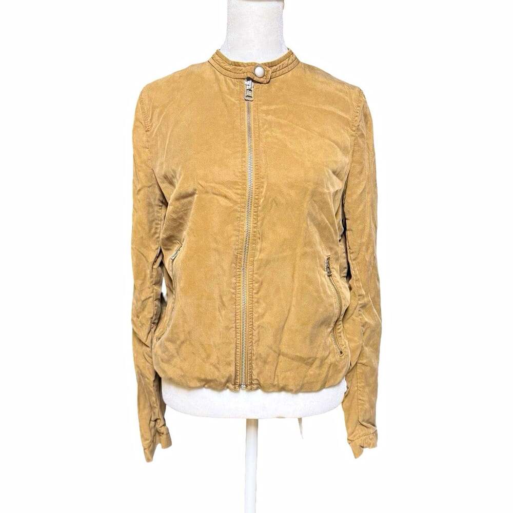 Gap Women’s Medium Tencel Moto Jacket Tan Brown Zip Front Fall Lightweight